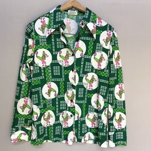 Vintage Polyester Button Down Blouse Tennis Bird L